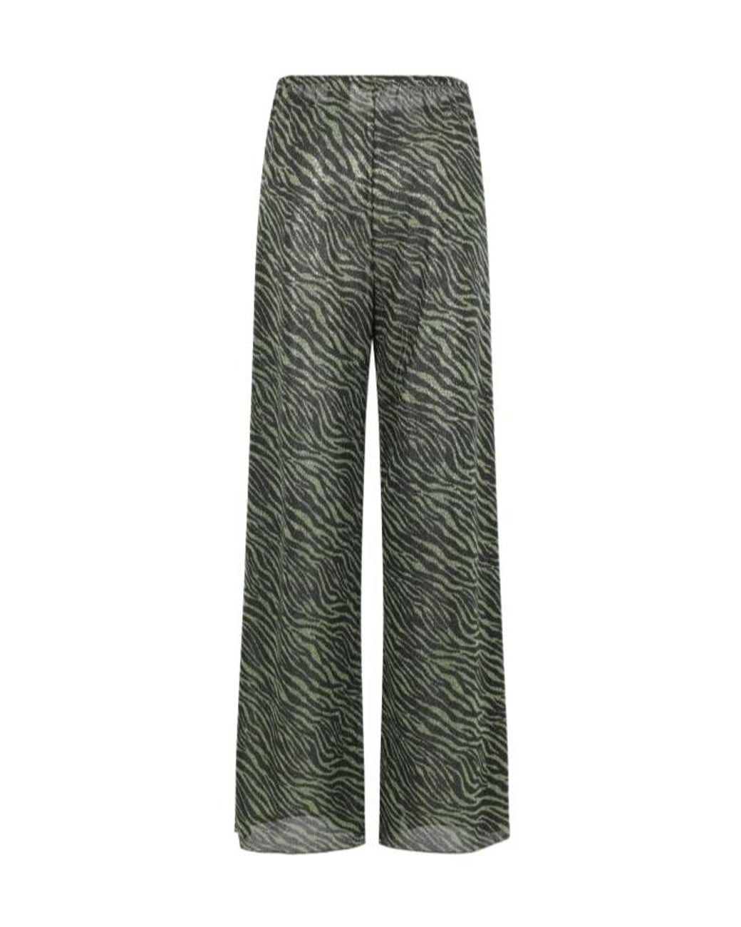 Oseree Green Oséree Animal Printed Straight-Leg Trousers