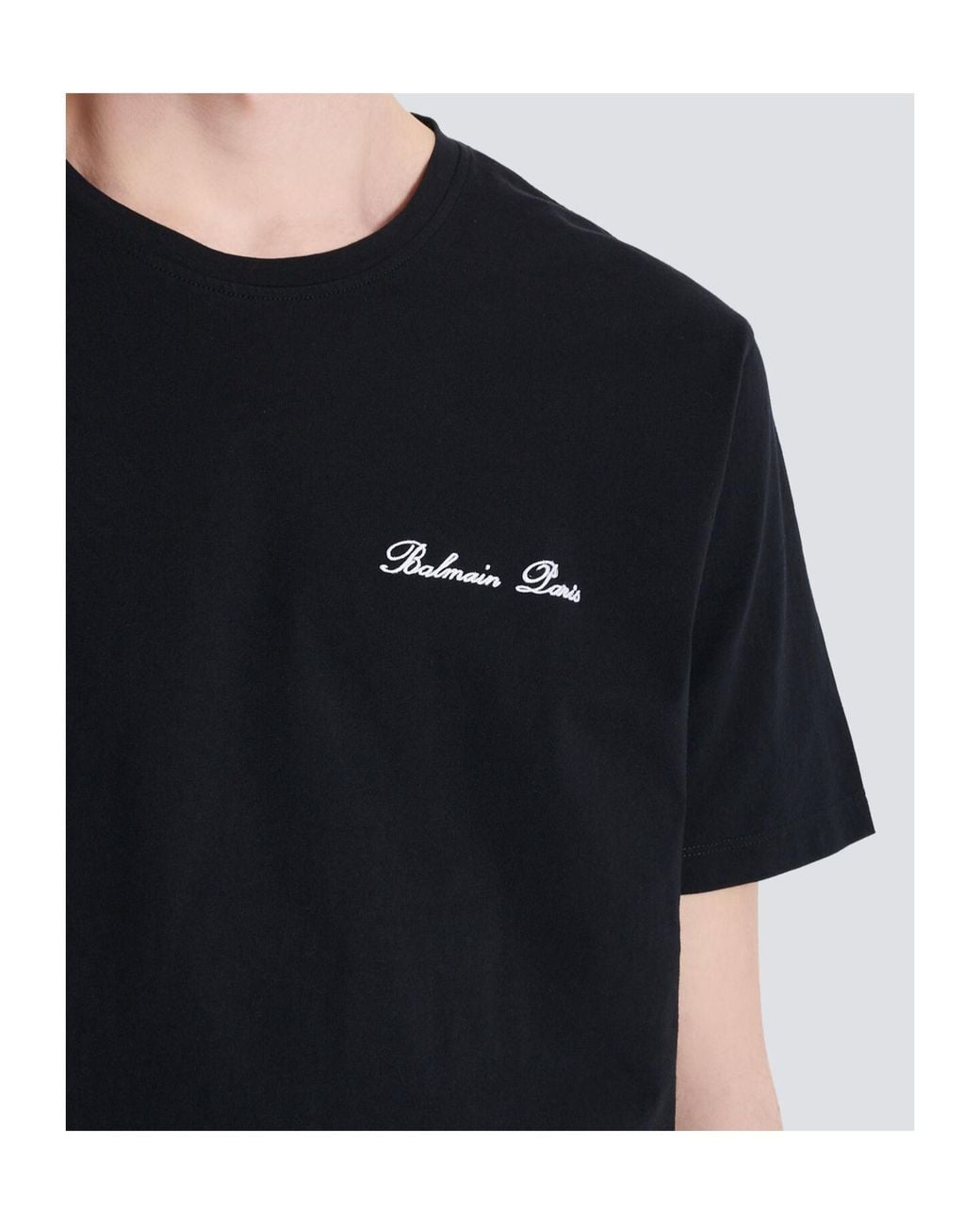 Balmain Black Logo Embroidered Crewneck T-Shirt for men
