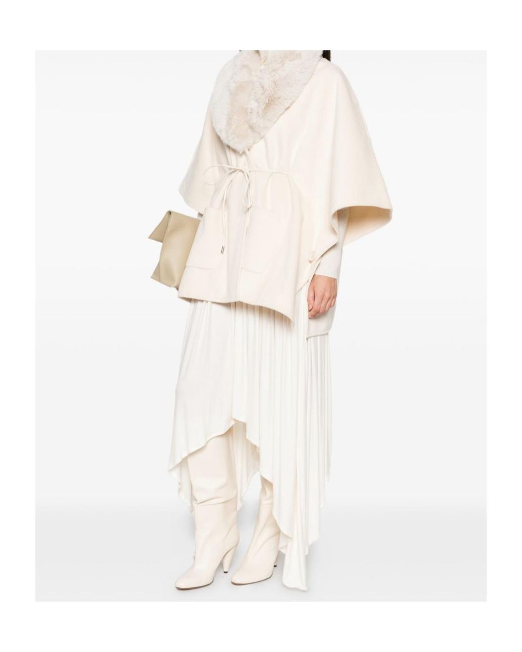 Liu Jo Natural Faux-Fur Collar Tie-Fastening Cape