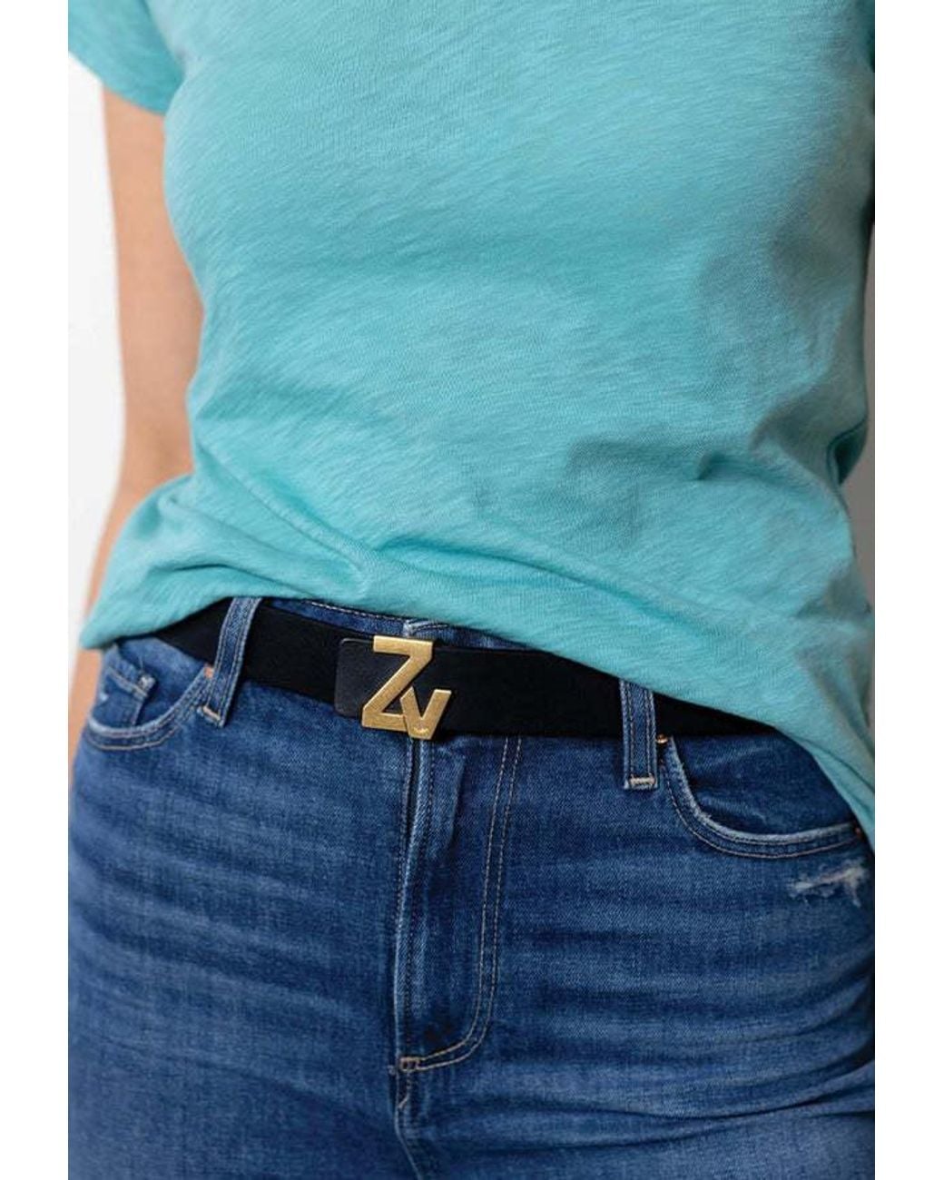 Zadig & Voltaire Black Logo Plaque Buckle Belt