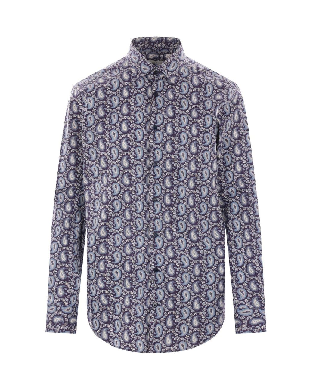 Etro Blue Graphic-Printed Curved Hem Shirt for men