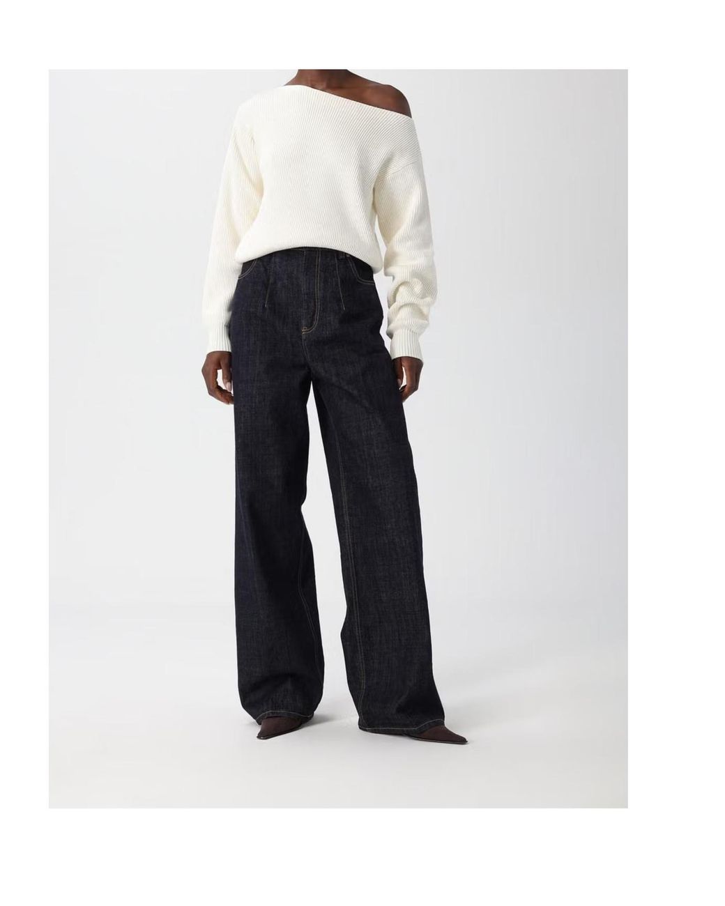 Victoria Beckham White Long-Sleeve Solid-Color Knit Top