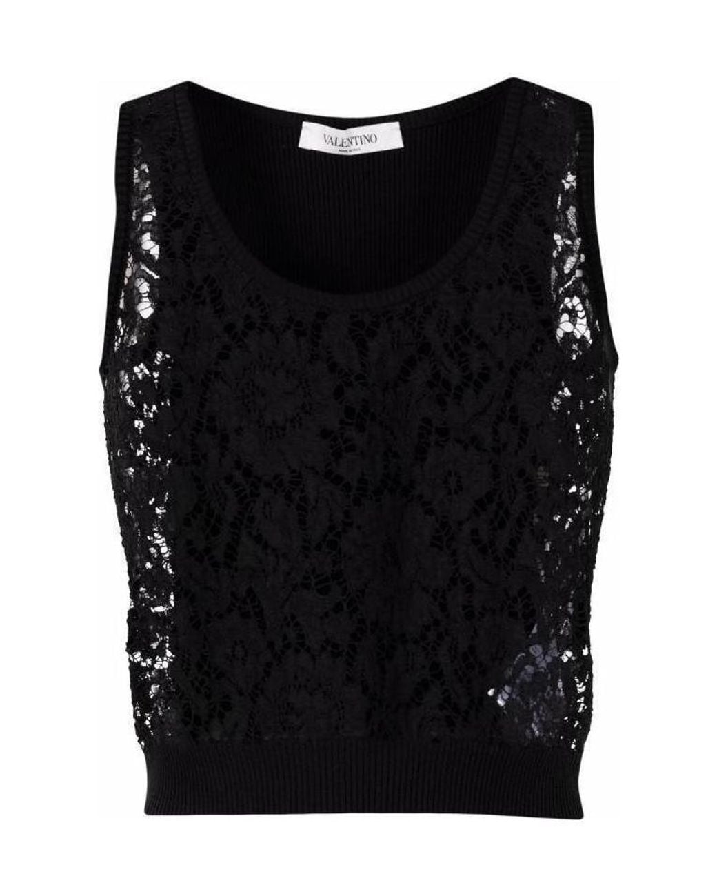 Valentino Black Crochet-Design Sleeveless Top