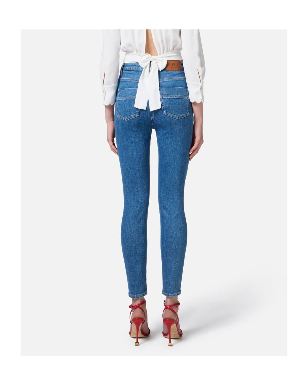Elisabetta Franchi Blue Logo-Plaque Jeans