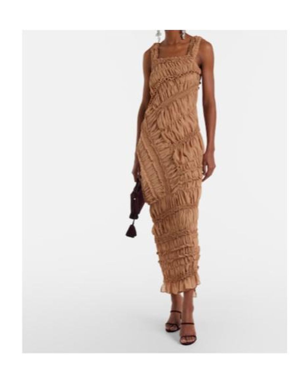 Magda Butrym Brown Ruched Ruffled Cotton Maxi Dress