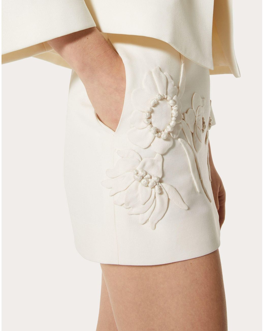 Valentino Natural High Waist Floral Patterned Mini Skirt