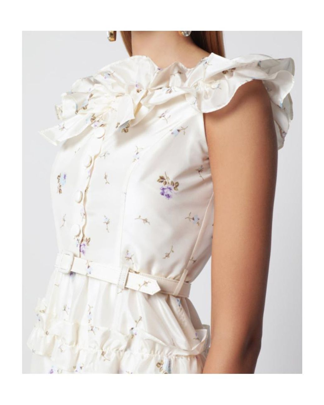Alessandra Rich White Ruffled Floral-Print Dress