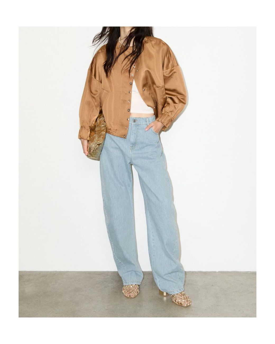 MAX&Co. Natural Bejewelled Satin Bomber Jacket