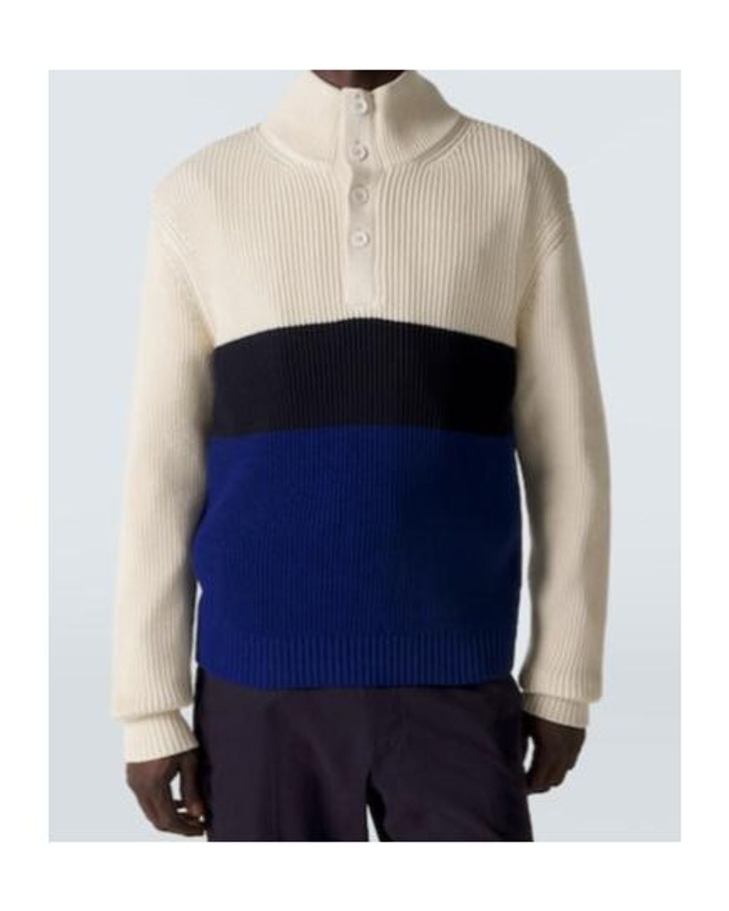 Dunhill Blue Colorblocked Cotton And Silk Sweater for men
