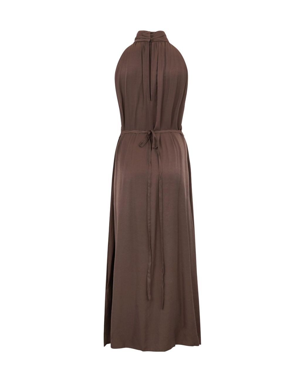 Peserico Brown Tied-Waist High-Neck Sleeveless Dress