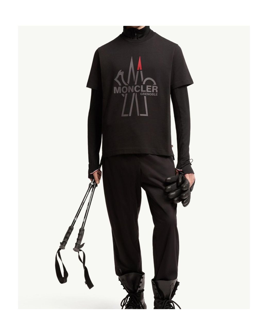 Moncler Black Grenoble Logo-Printed Crewneck T-Shirt for men