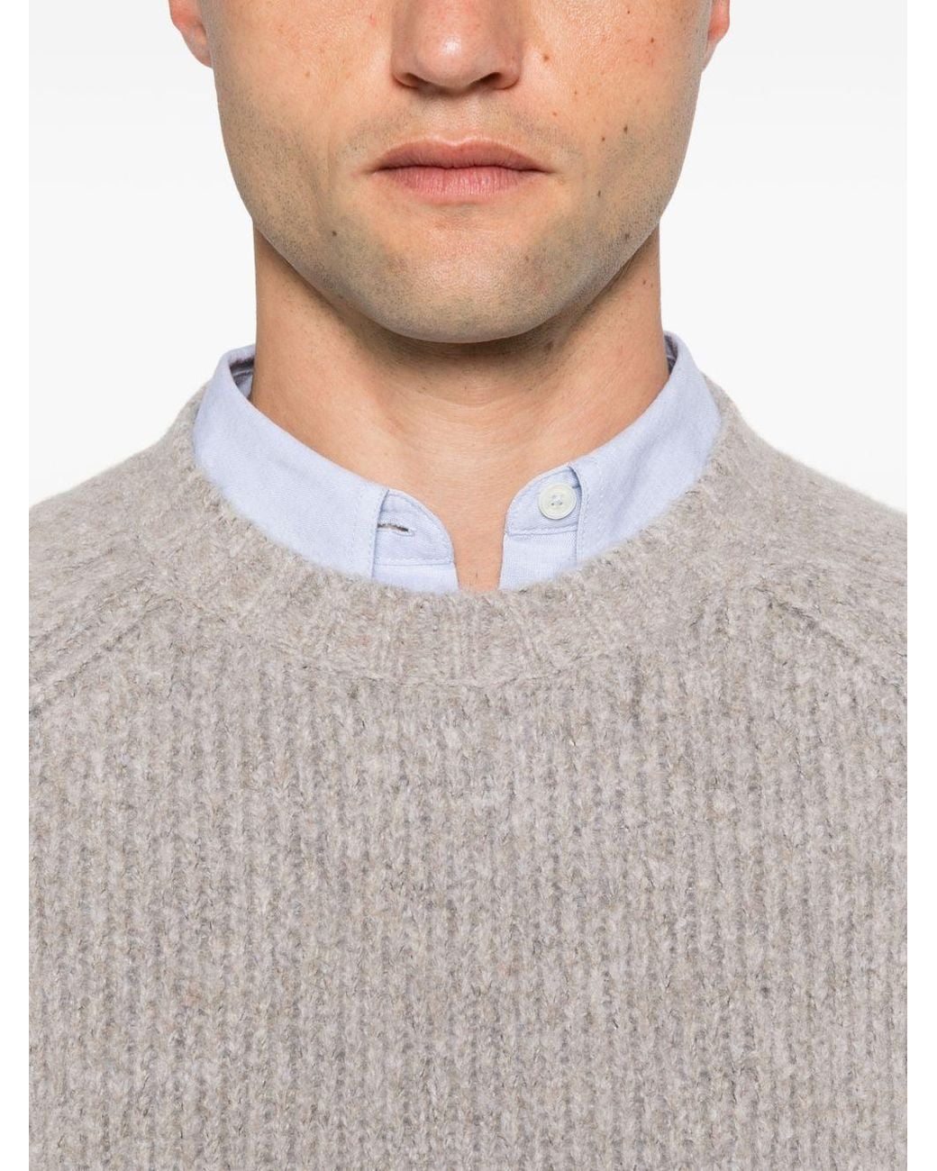 Brunello Cucinelli Gray Ribbed-Knit Raglan-Sleeve Sweater for men
