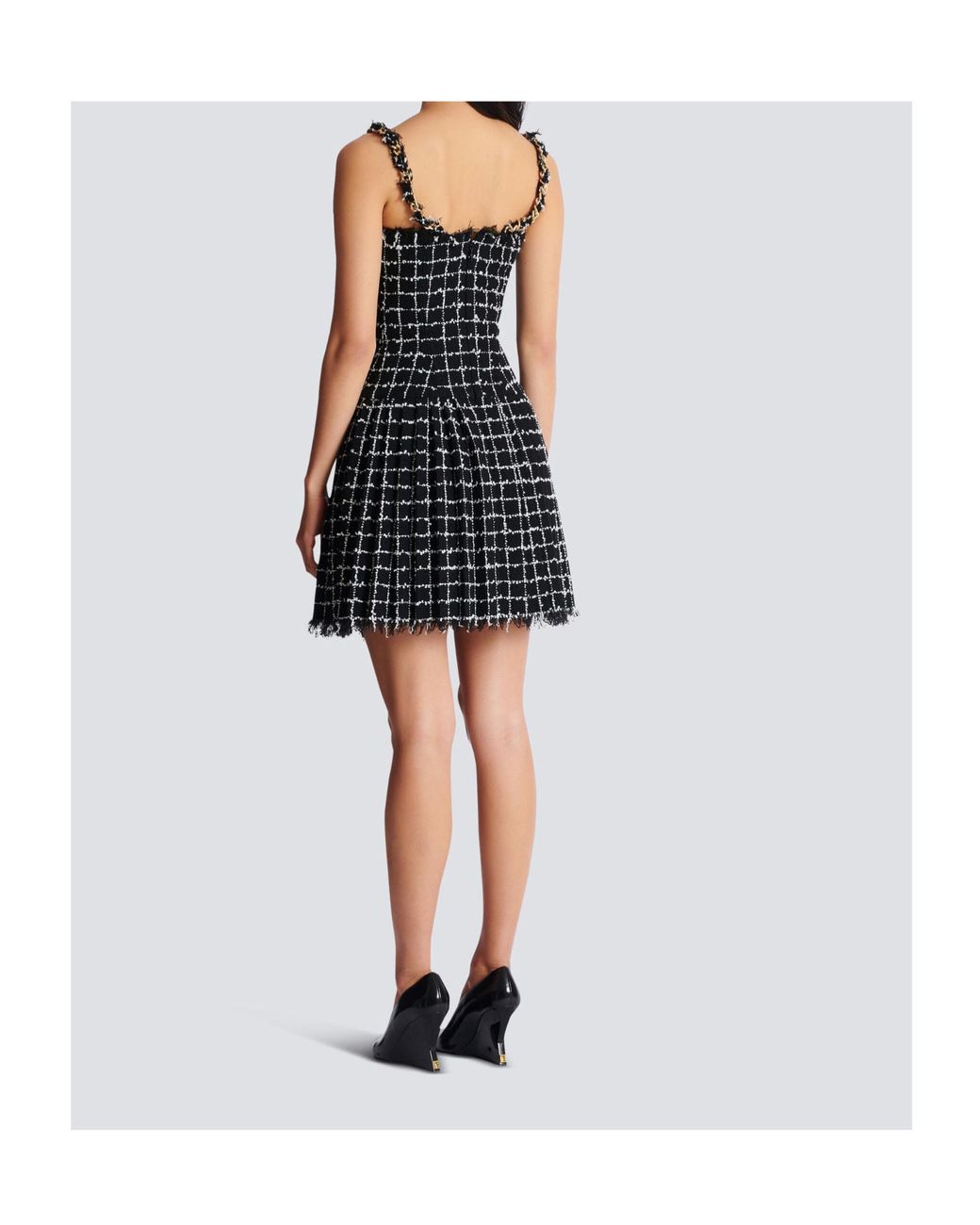Balmain Black Tweed Dress With Chain