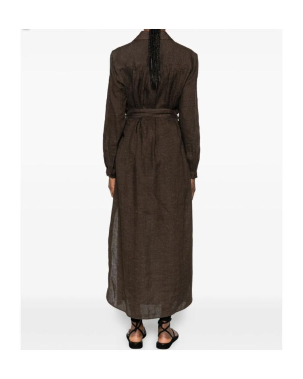 Emporio Armani Brown Belted Shirt Midi Dress