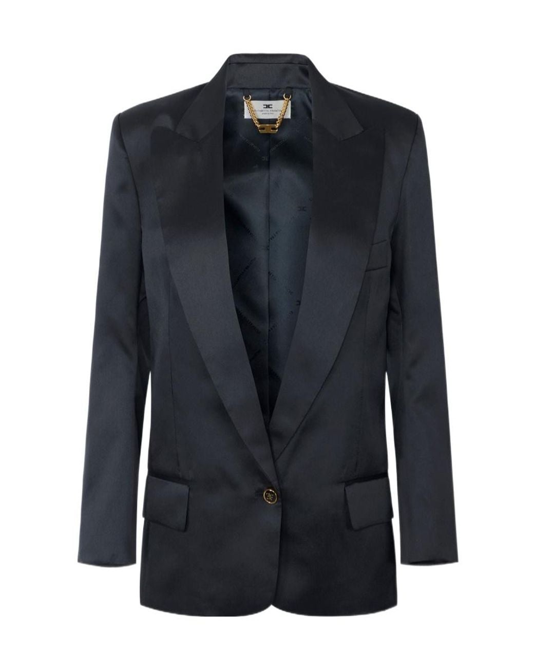 Elisabetta Franchi Blue Satin Single-Breasted Blazer