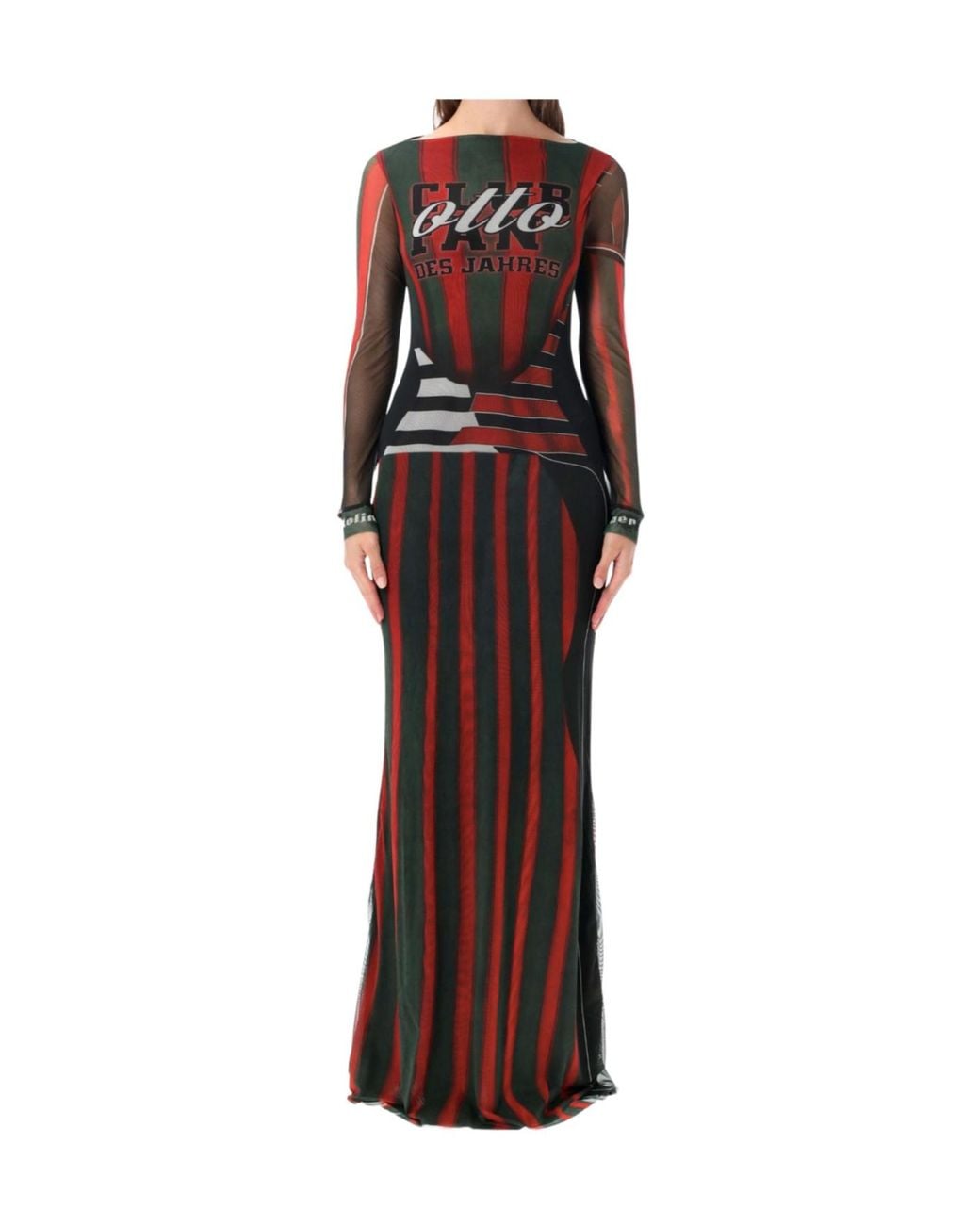 OTTOLINGER Red Mesh Long Sleeve Maxi Dress