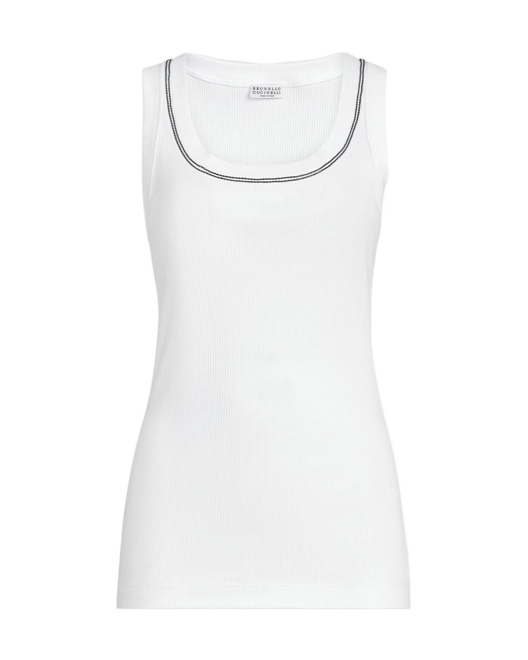 Brunello Cucinelli White Shiny Trim Tank Top