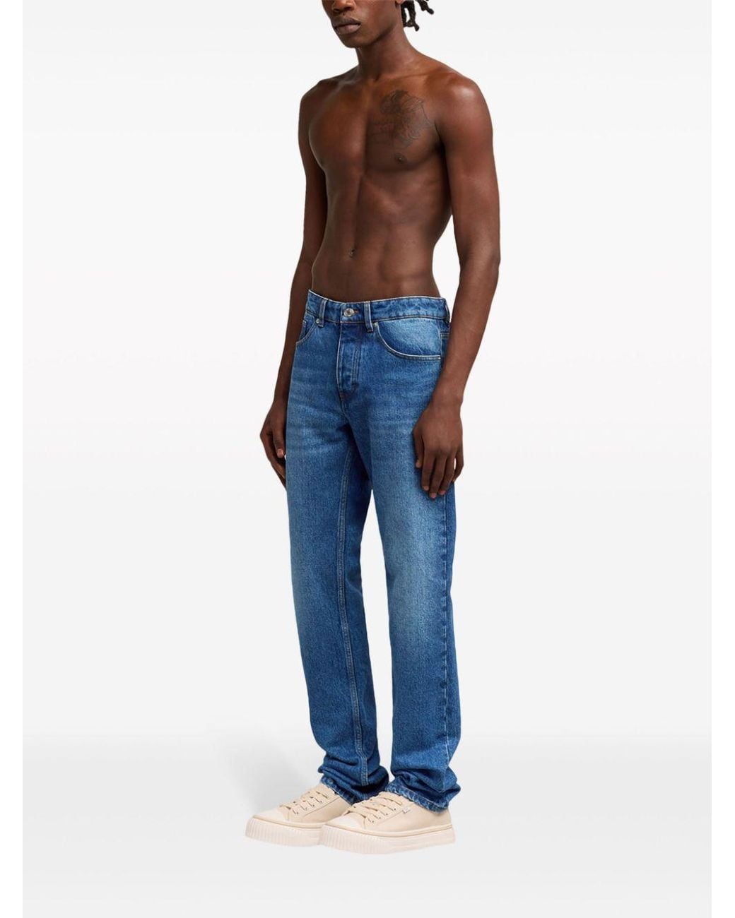AMI Blue Logo Patch Classic Fit Jeans for men