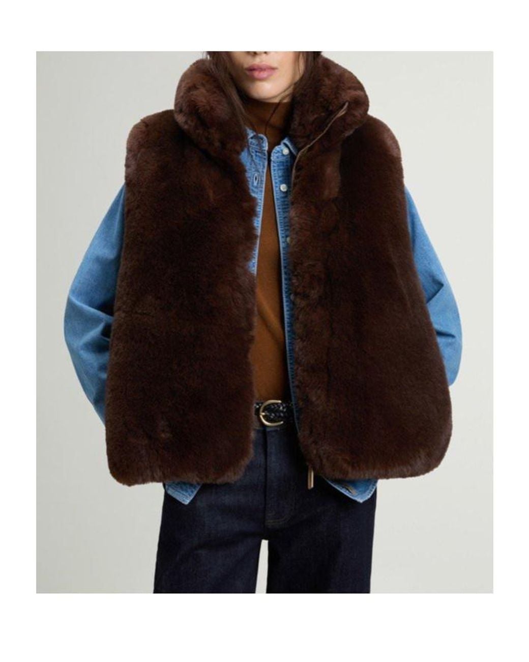 Woolrich Brown Quilted High-Neck Vest
