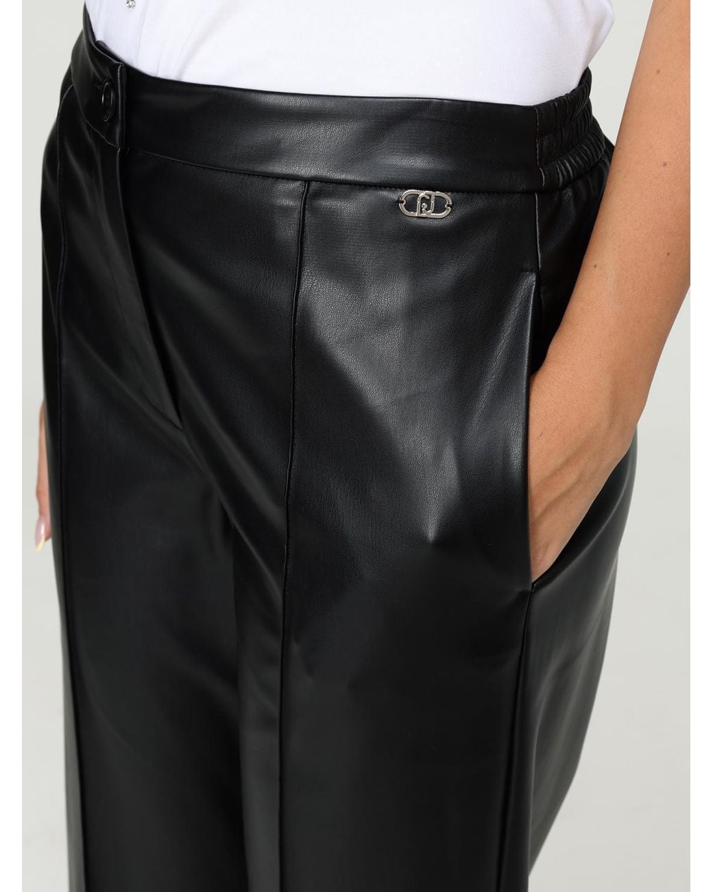 Liu Jo Black Wide-Leg Leather Pants