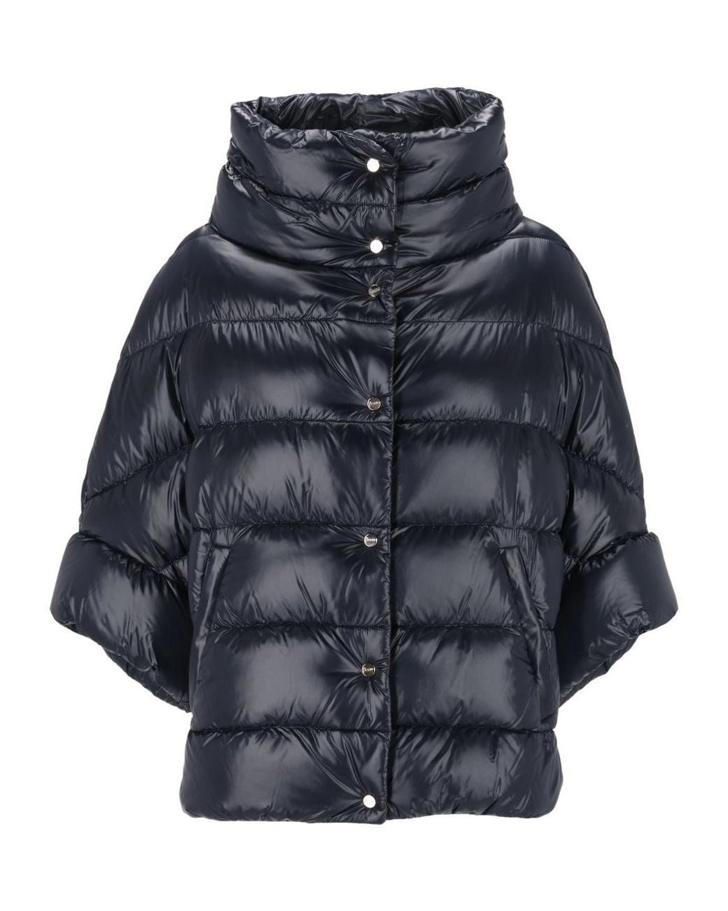 Herno Blue Quilted High-Neck Cape