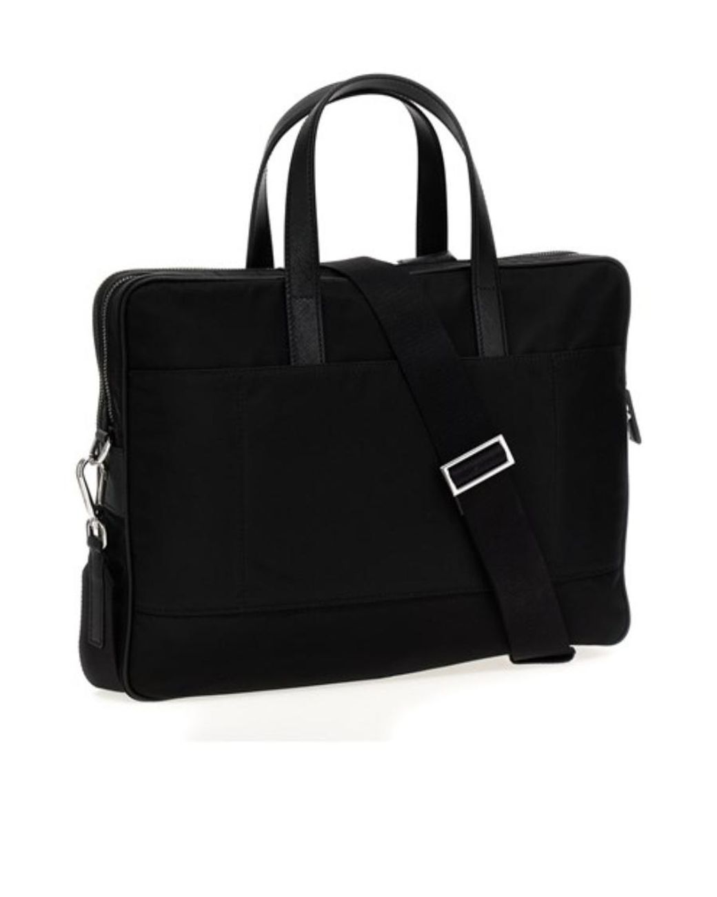 Prada Black Triangular Logo Plaque Briefcase for men