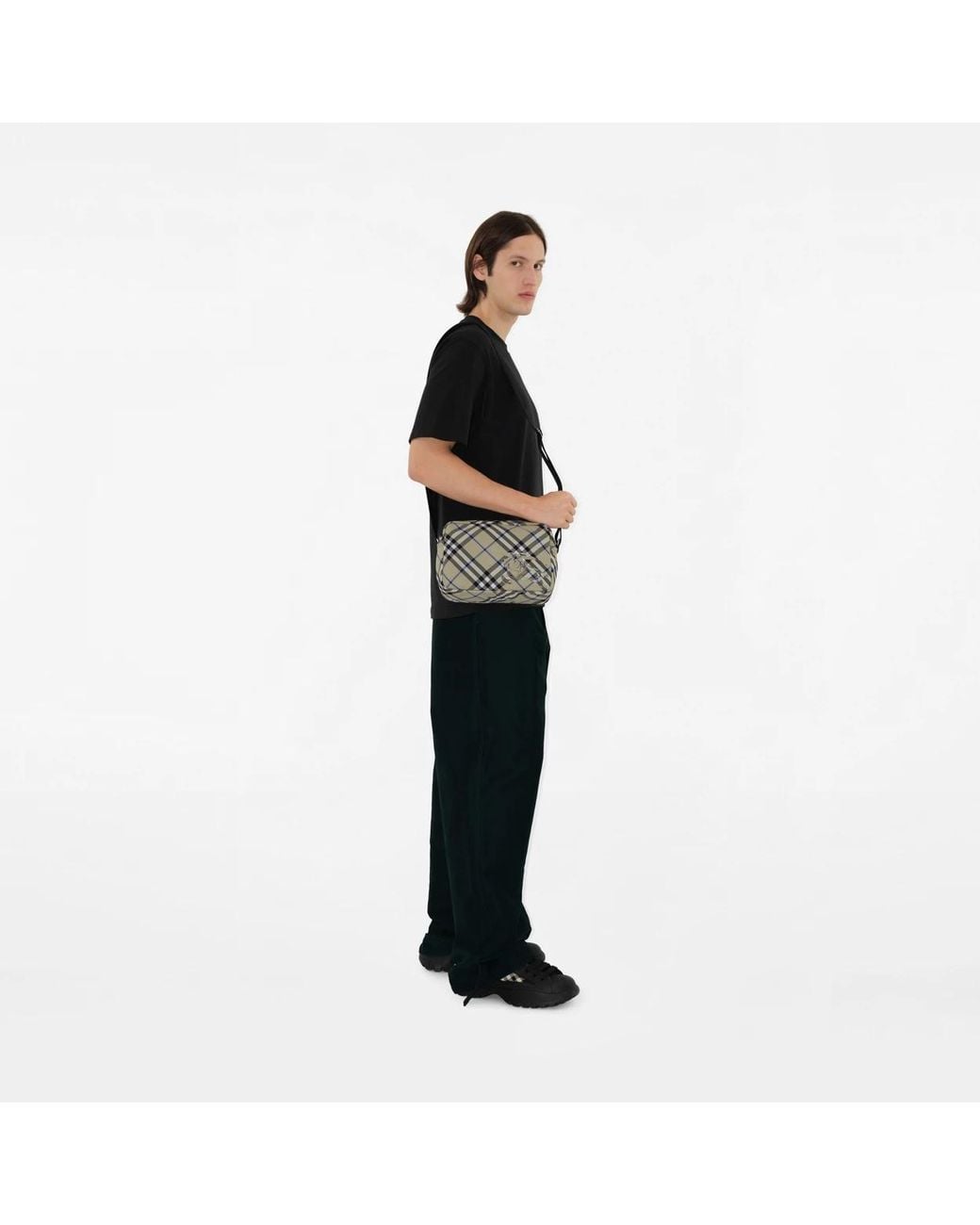 Burberry Gray Checked Logo Detailed Crossbody Bag for men