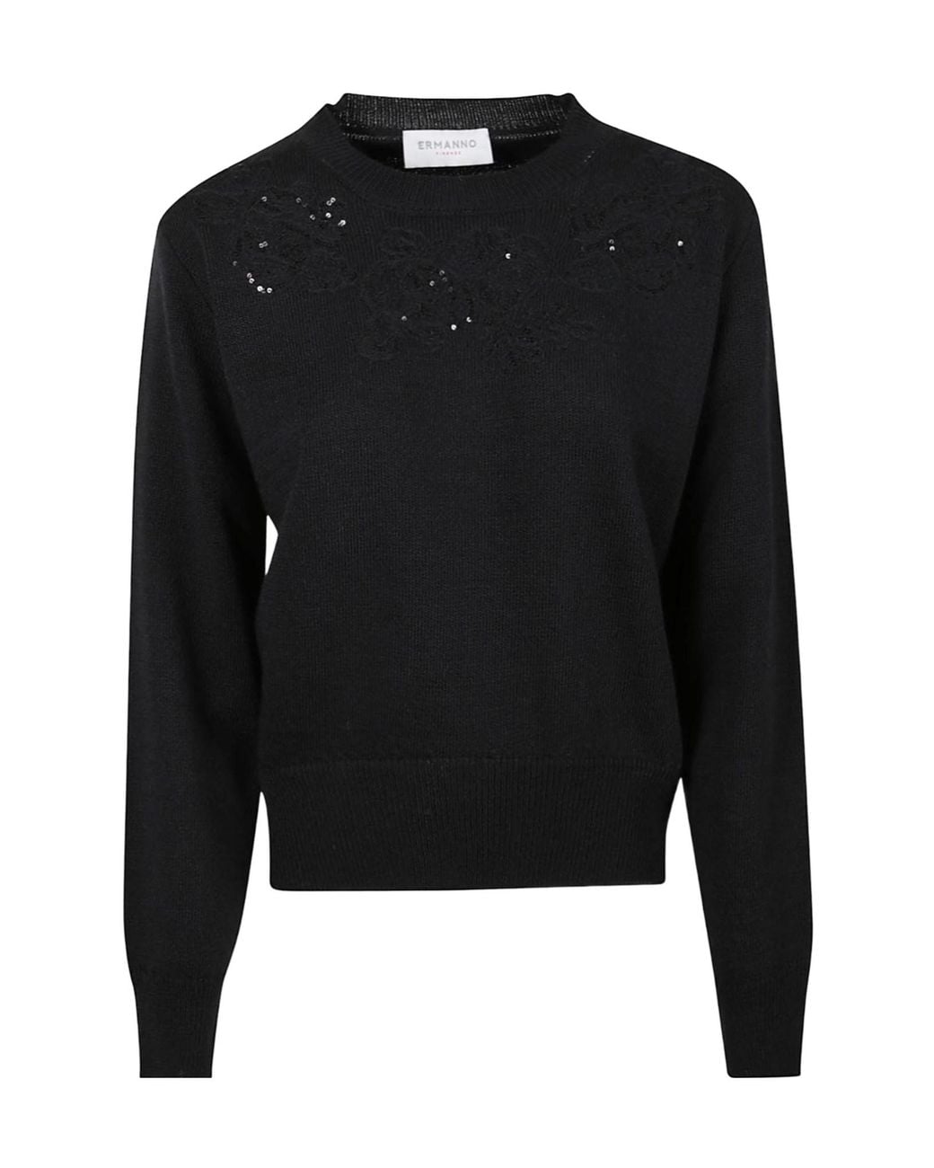 ERMANNO FIRENZE Black Sequin Embroidered Sweater