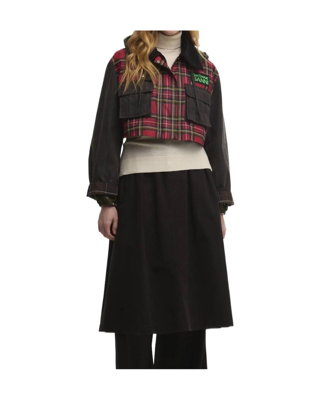 Barbour Black Peplum Tartan Hooded Jacket