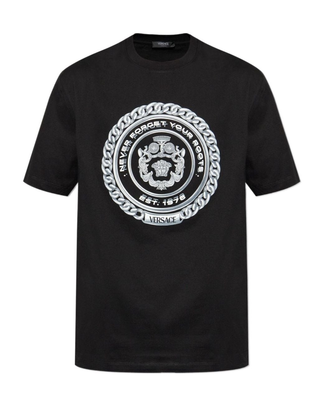 Versace Black Never Forget-Printed Crewneck T-Shirt for men