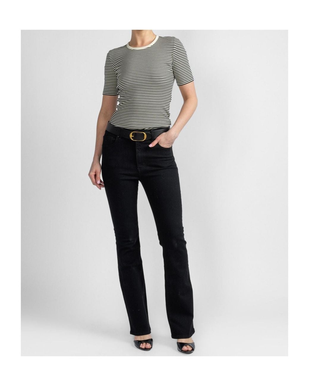 FRAME Gray Fine Rib Crewneck T-Shirt