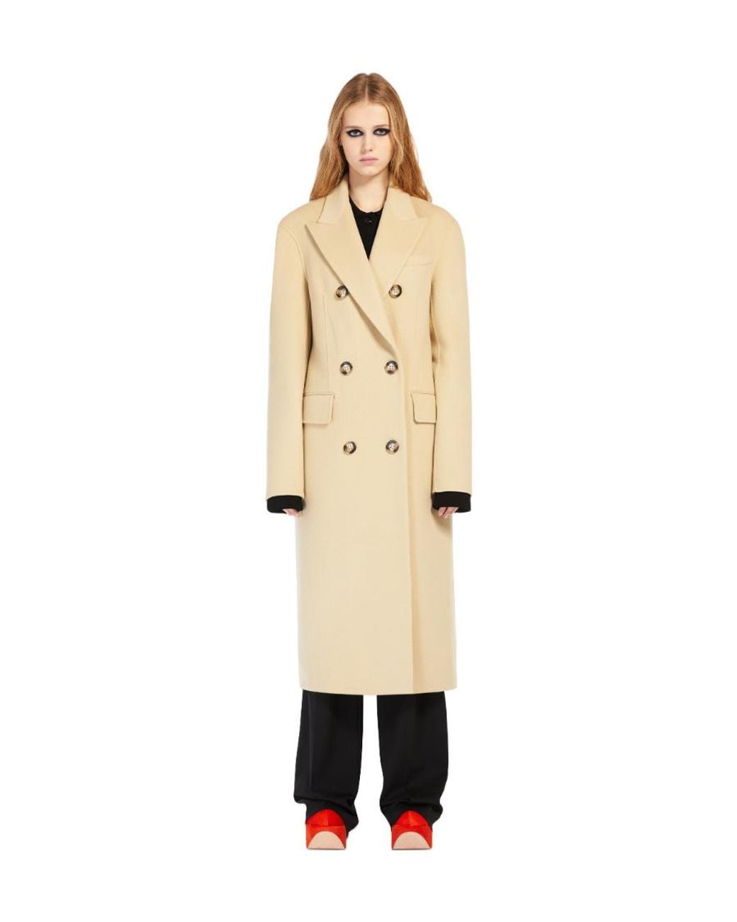 Sportmax Natural Double-Breasted Wool Coat