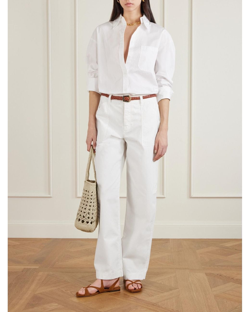 Matteau White Cotton Straight-Leg Pants
