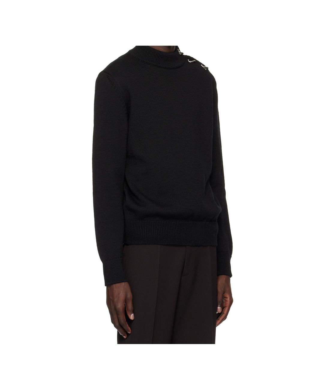 Jil Sander Black Button-Shoulder Mock-Neck Sweater for men