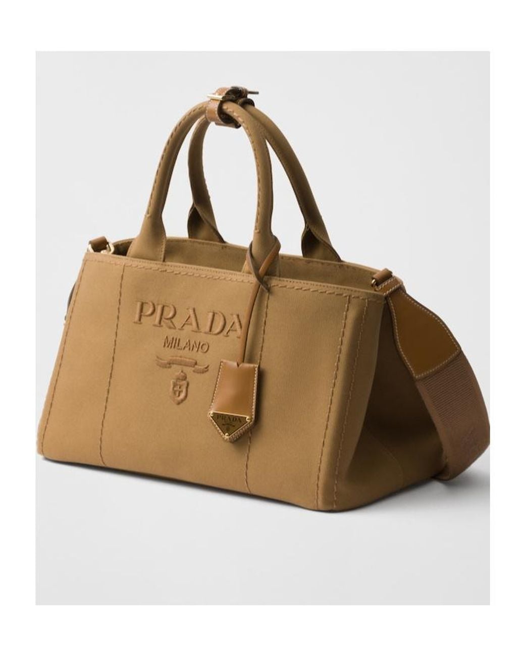 Prada Brown Jardinière Large Cotton Canvas Handbag