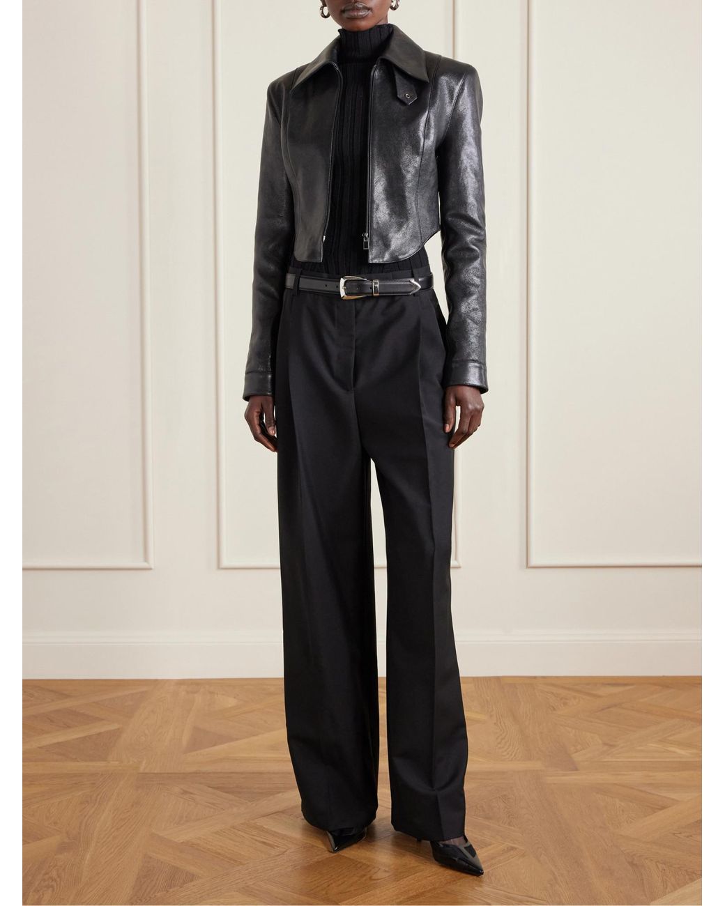 Magda Butrym Black Curved Hem Leather Jacket