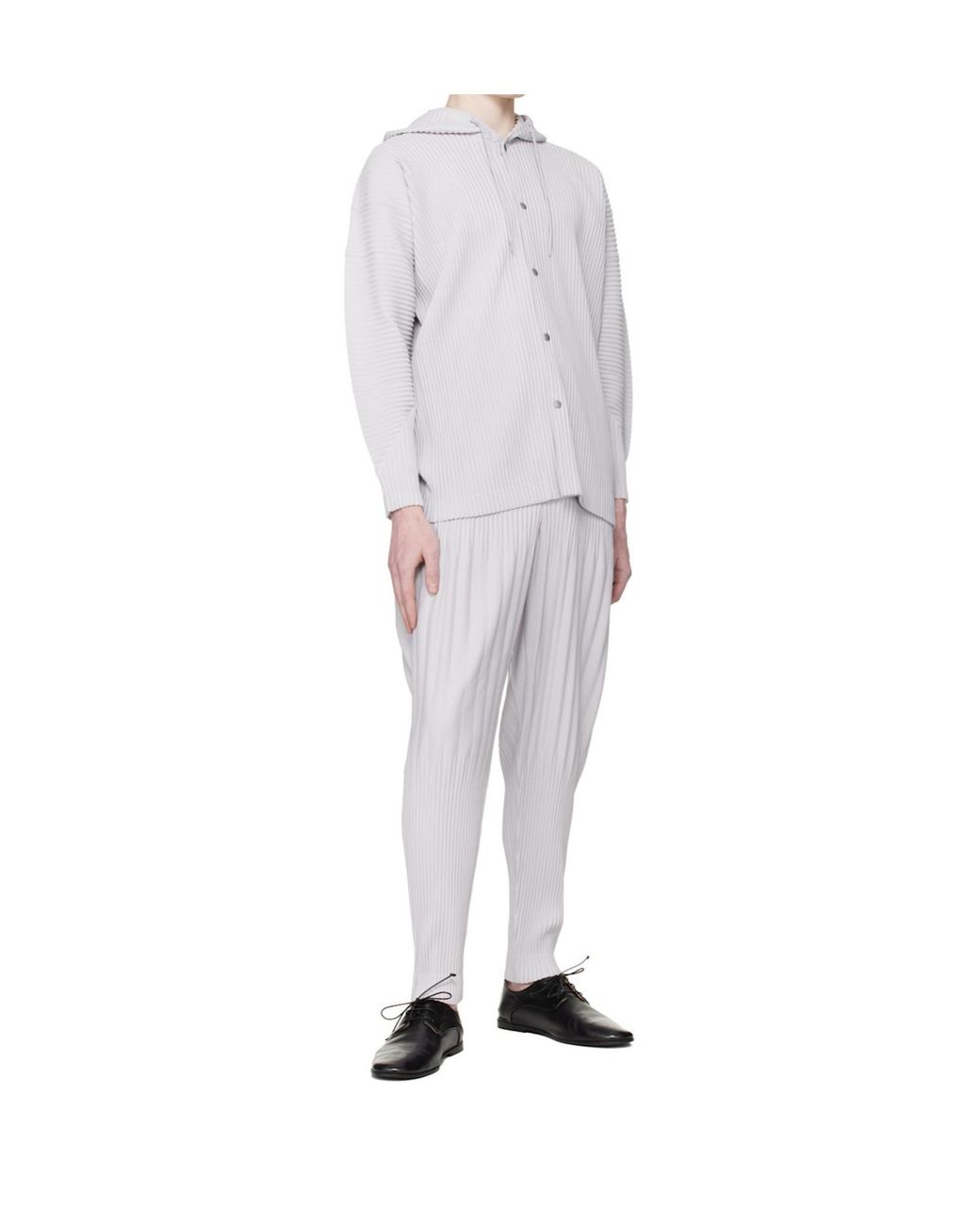 Homme Plissé Issey Miyake White Hooded Pleated Jacket for men