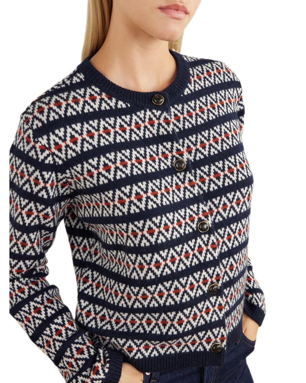 FRAME Blue Fair-Isle-Pattern Cardigan