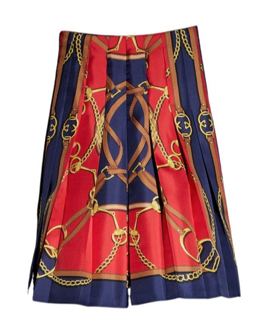Gucci Red Printed Silk Twill Midi Skirt