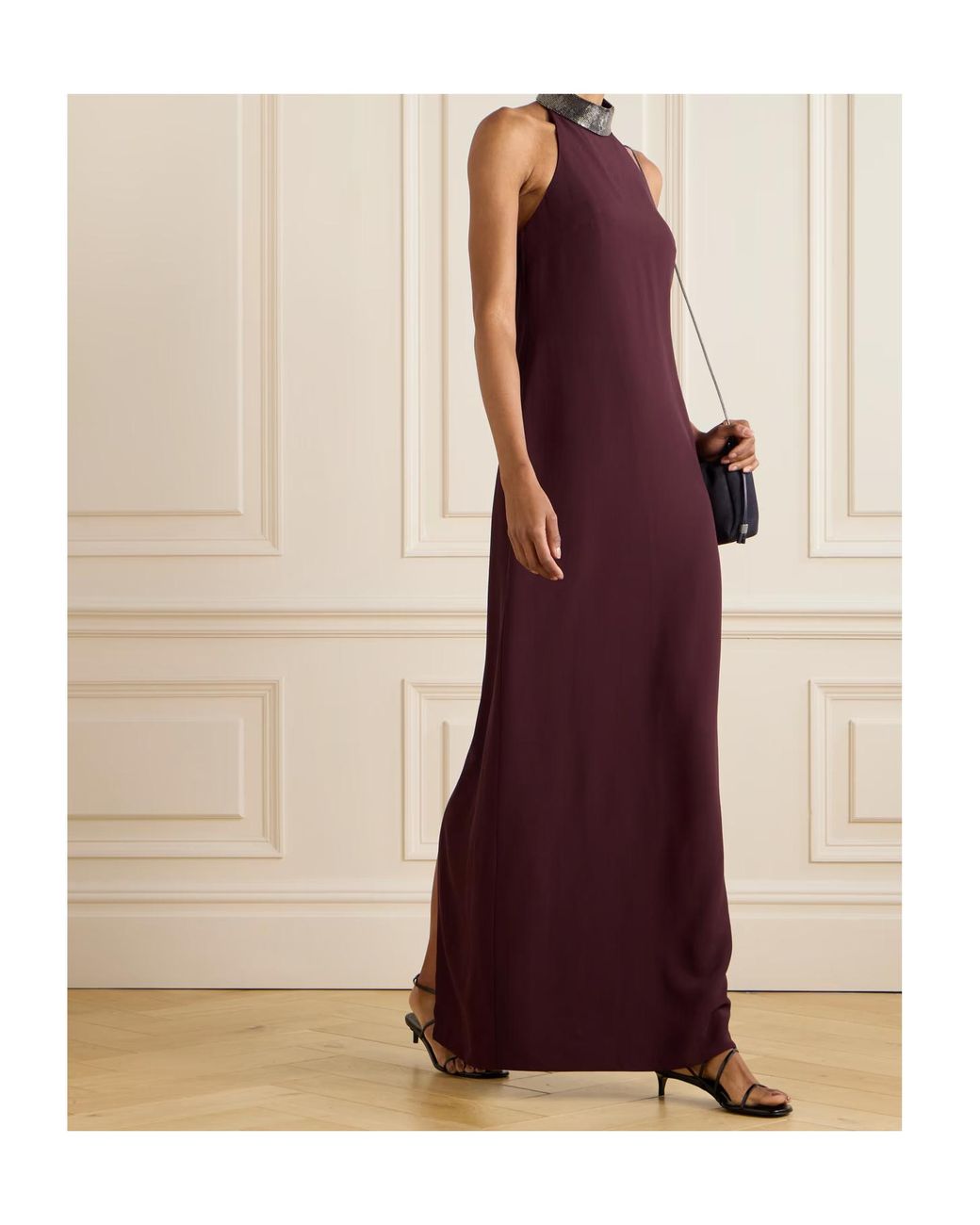 Brunello Cucinelli Purple Embellished Halter Neck Dress