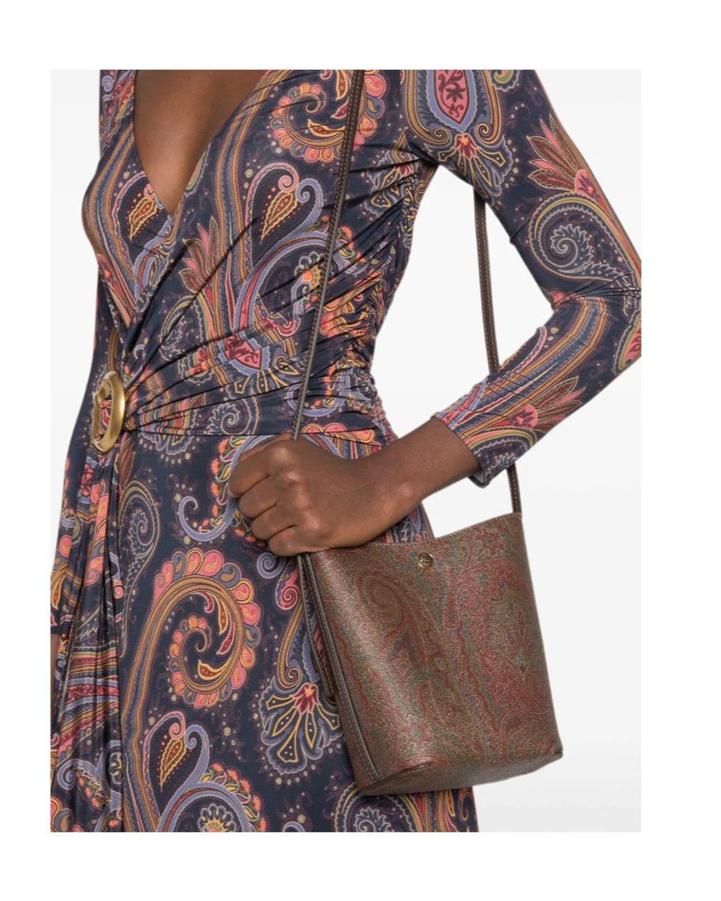 Etro White Paisley Bucket Shoulder Bag