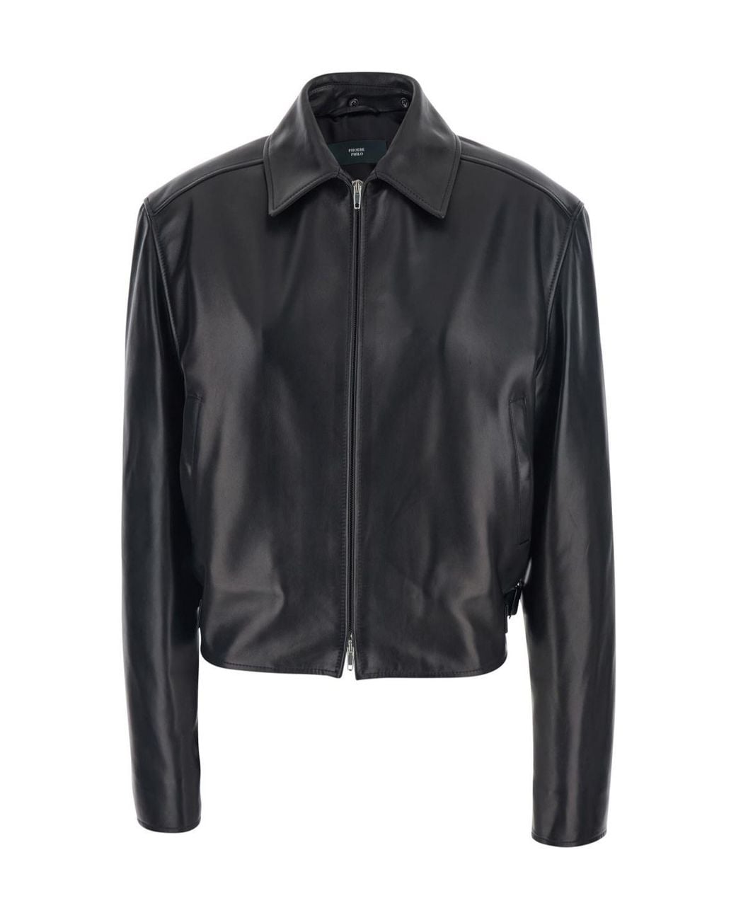 Phoebe Philo Black Cropped Leather Bomber Jacket