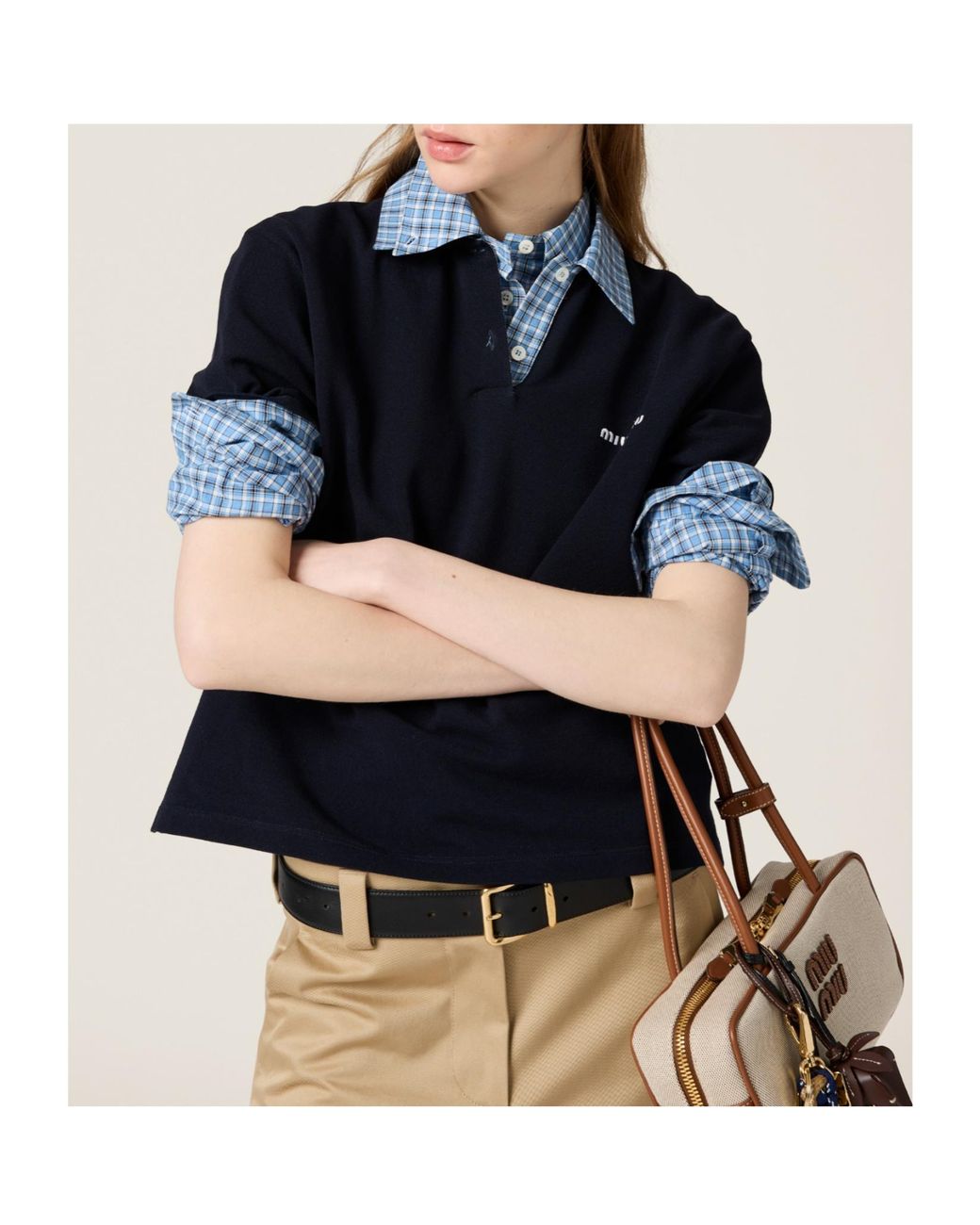Miu Miu Blue Logo-Embroidered Short-Sleeved Polo Shirt