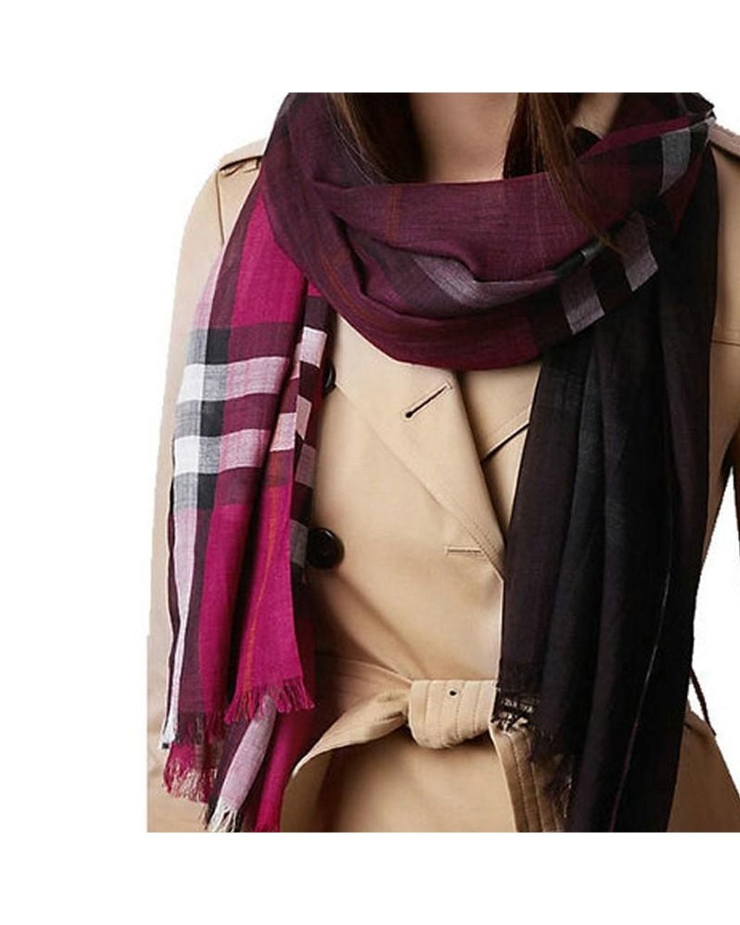 Burberry Purple Plaid Striped Scarf