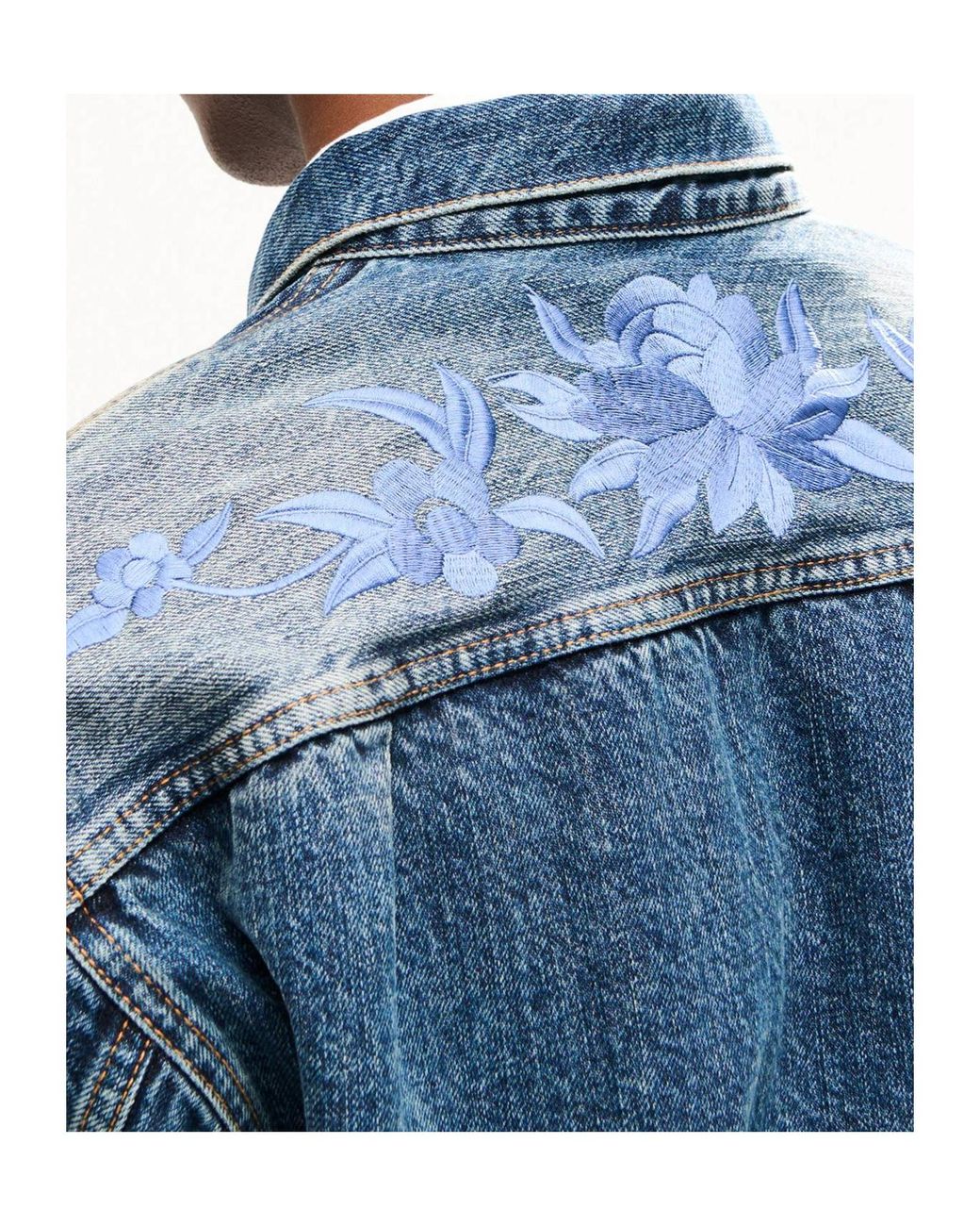 KENZO Blue Wildflower' Cropped Pleated Trucker Jacket for men