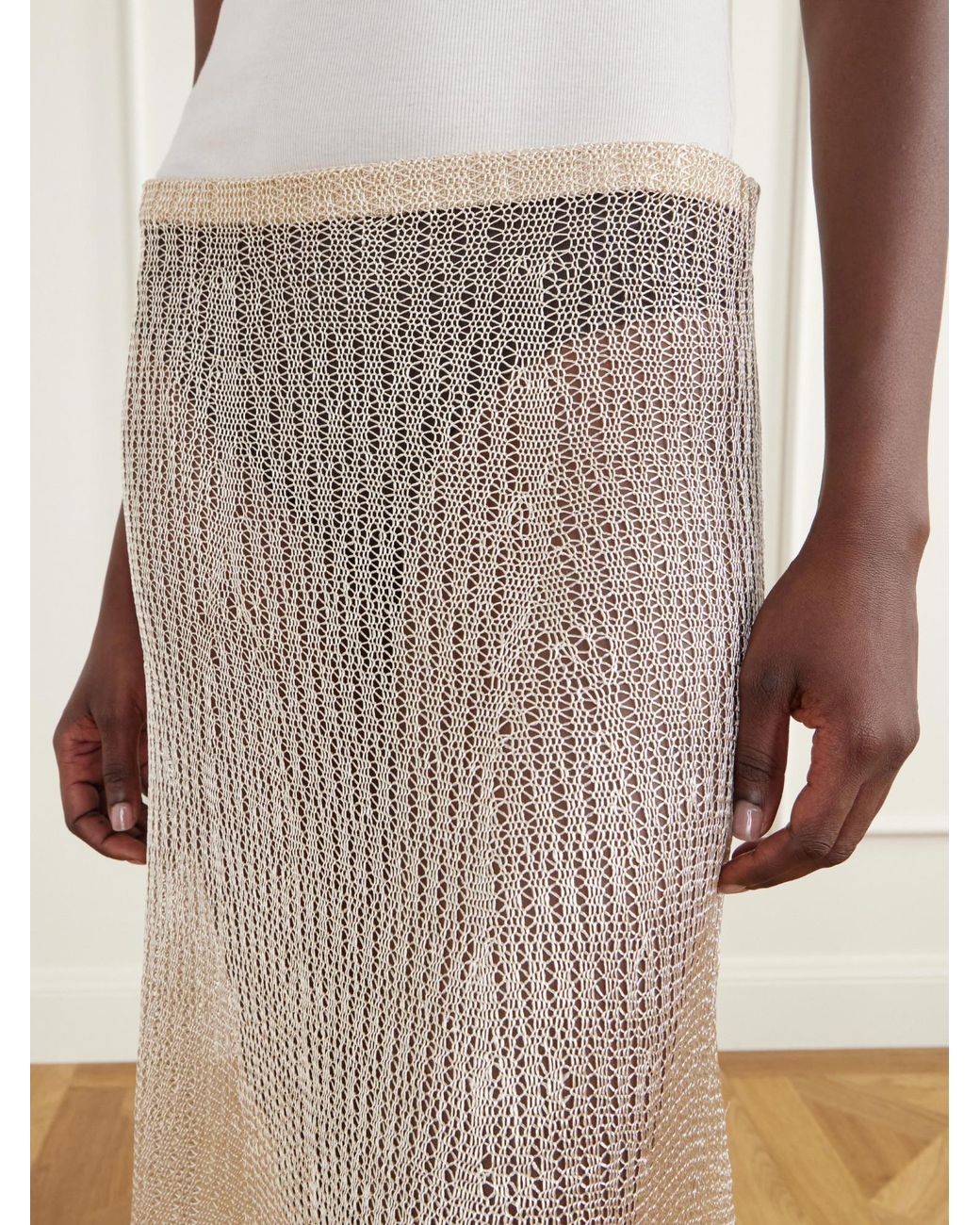 Ruohan Natural Parasol Open-Knit Maxi Skirt