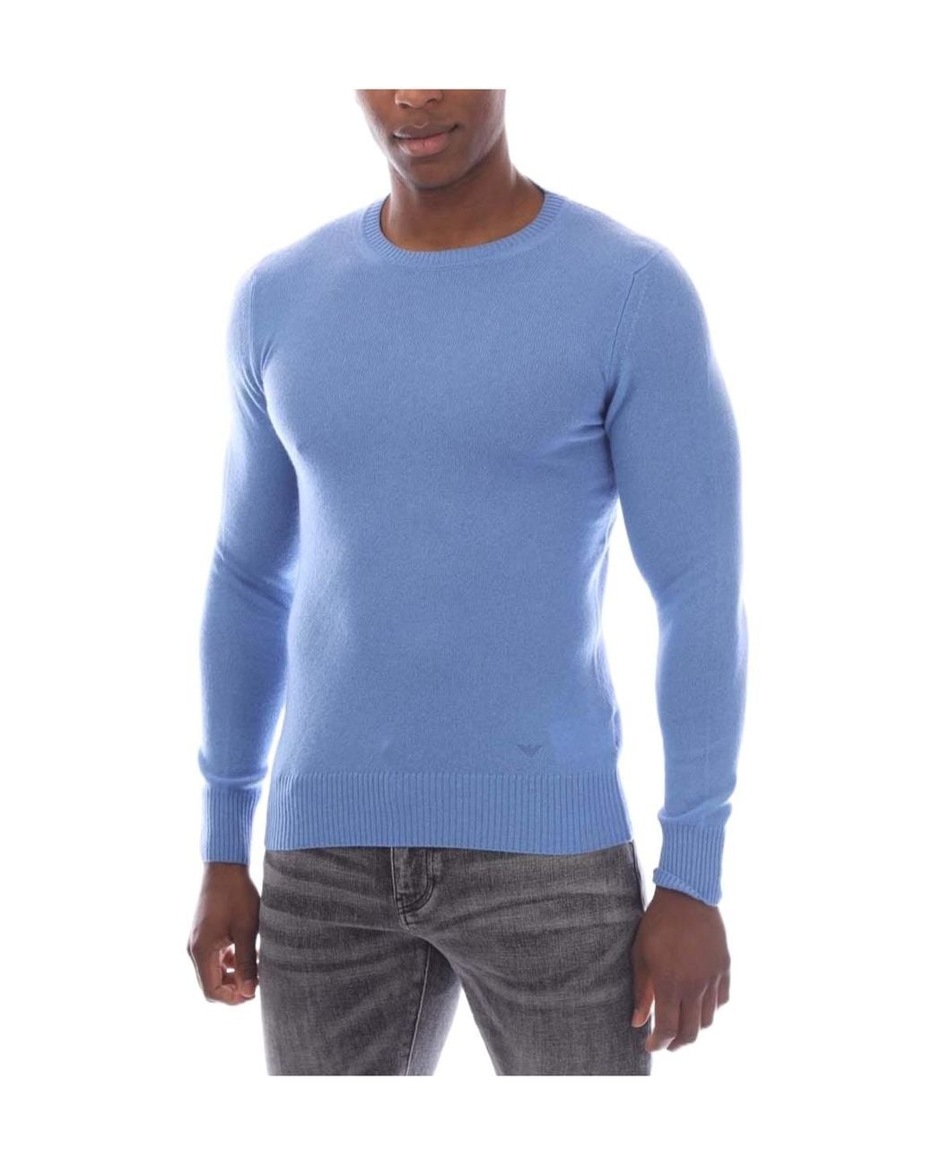 Emporio Armani Blue Crewneck Knit Sweater for men