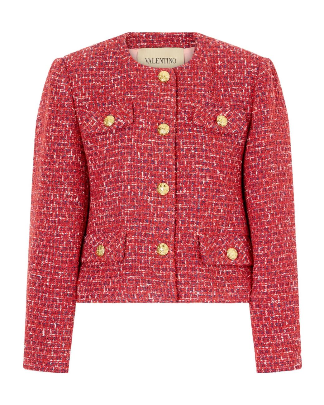 Valentino Red Buttoned Tweed Jacket