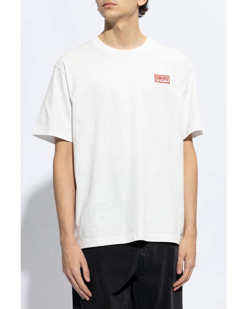 KENZO White Logo Embroidered Crewneck T-Shirt for men