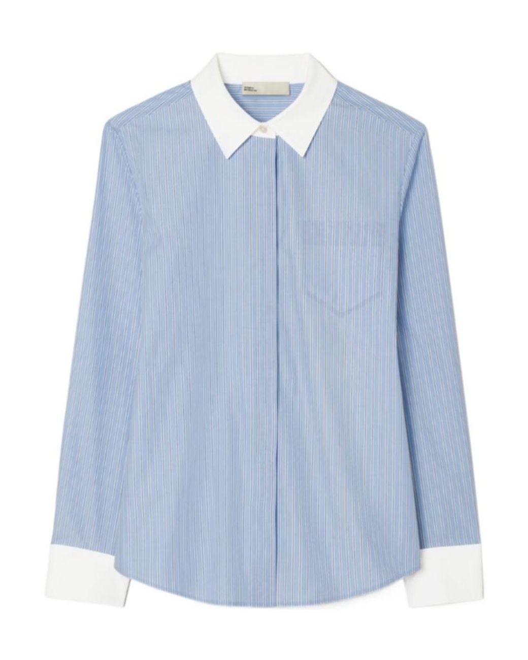 Tory Burch Blue Long Sleeve Striped Shirt